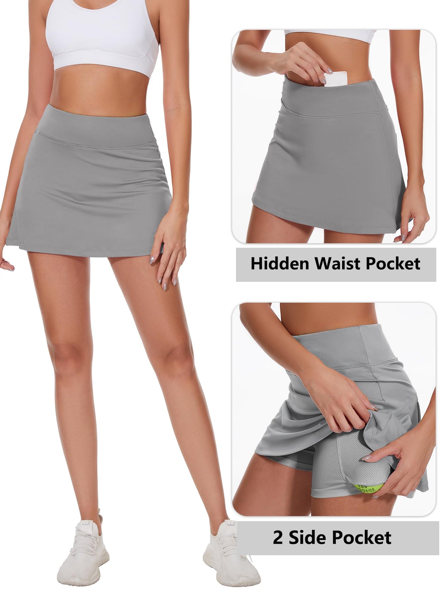 Ibeauti Womens Back Pleated Athletic Tennis Skorts Golf Skirts with 3 Pockets Mesh Shorts for Running Active Workout